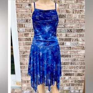 Blue/Navy Tie Dye Glittery Floral Galaxy Vintage 90s Fishtail Prom Dress